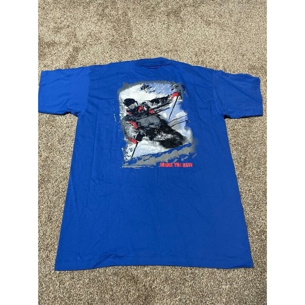 Vintage Compass Rose Blue Ski Graphic Pocket T-Shirt Mens XL Make The Run Skier